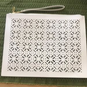 Tory Burch white laser cut wristlet